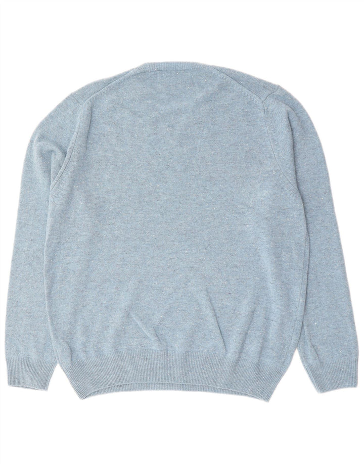 Marks & Spencer Mens V-Neck Jumper Sweater XL Blue Flecked Lambswool