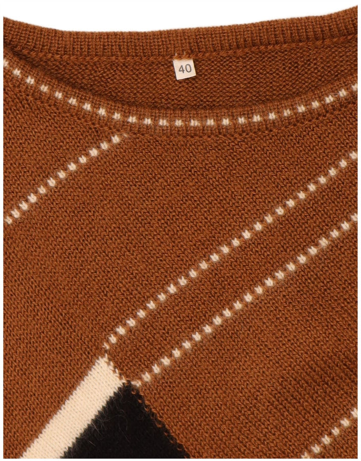 Vintage Womens Boat Neck Jumper Sweater EU 40 Medium Brown Colourblock