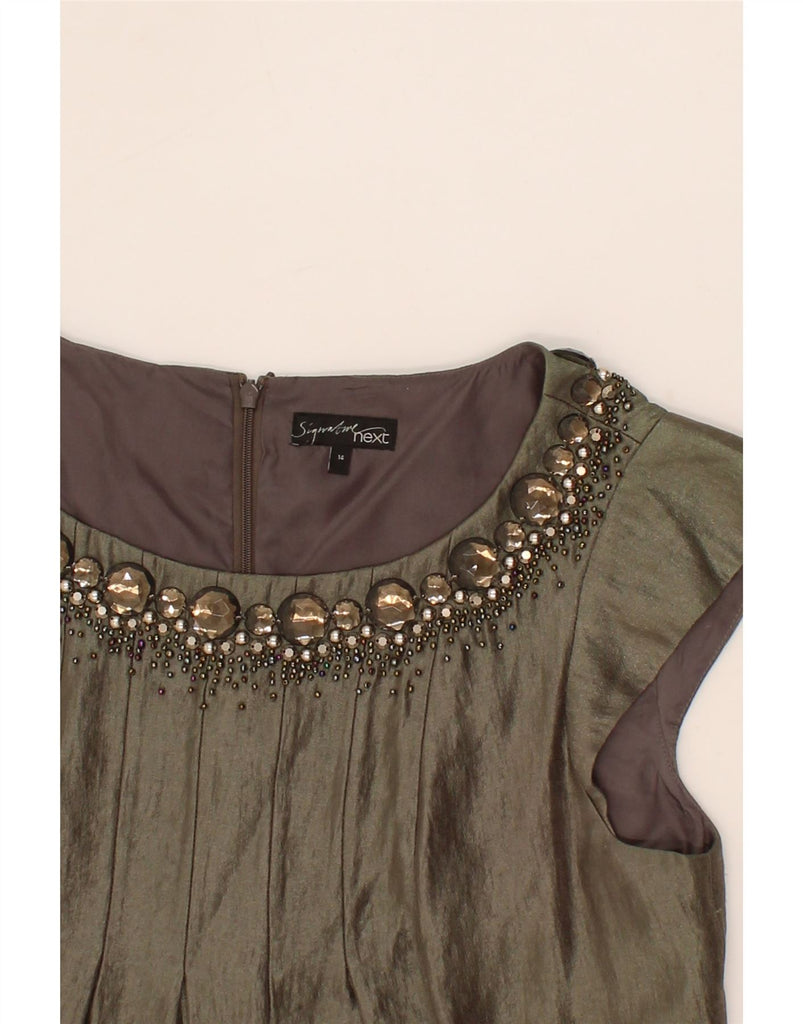 NEXT Womens Sheath Dress UK 14 Large Khaki Viscose Vintage Next and Second-Hand Next from Messina Hembry 