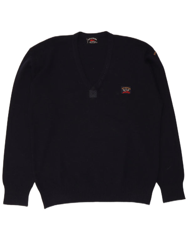 Paul & Shark Mens V-Neck Jumper Sweater Medium Navy Blue