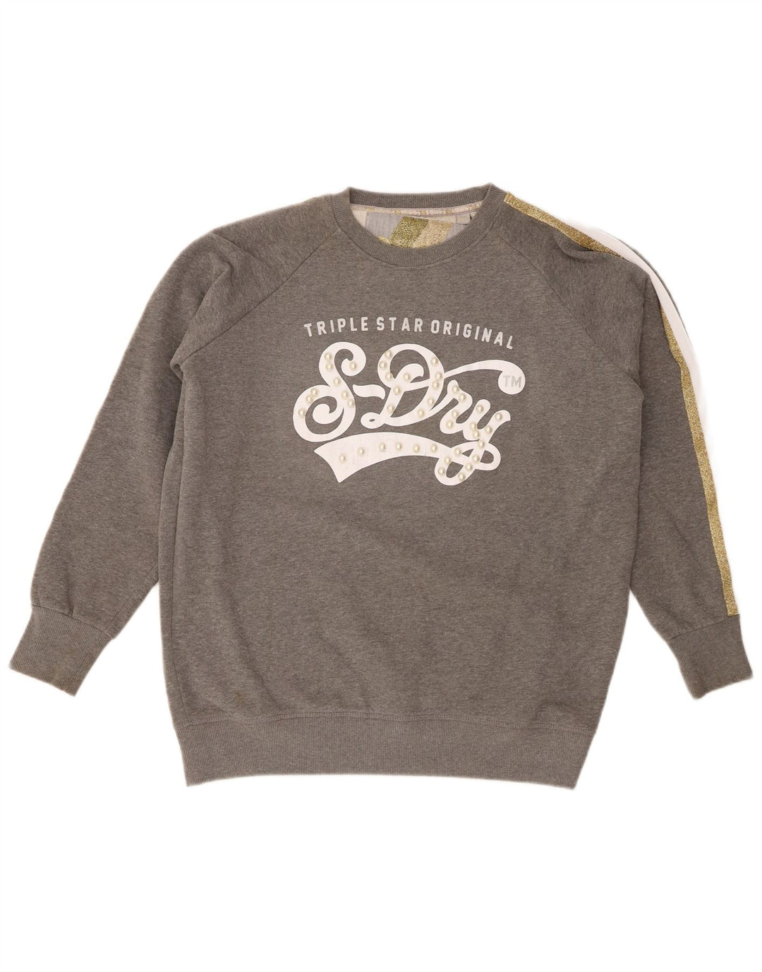 Superdry Womens Graphic Oversized Sweatshirt Jumper UK 6 XS Grey Flecked