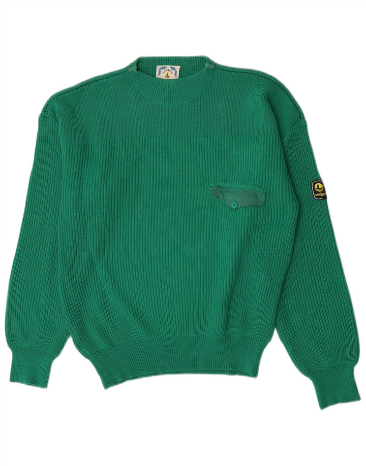 Navigare Mens Crew Neck Jumper Sweater Large Green Wool
