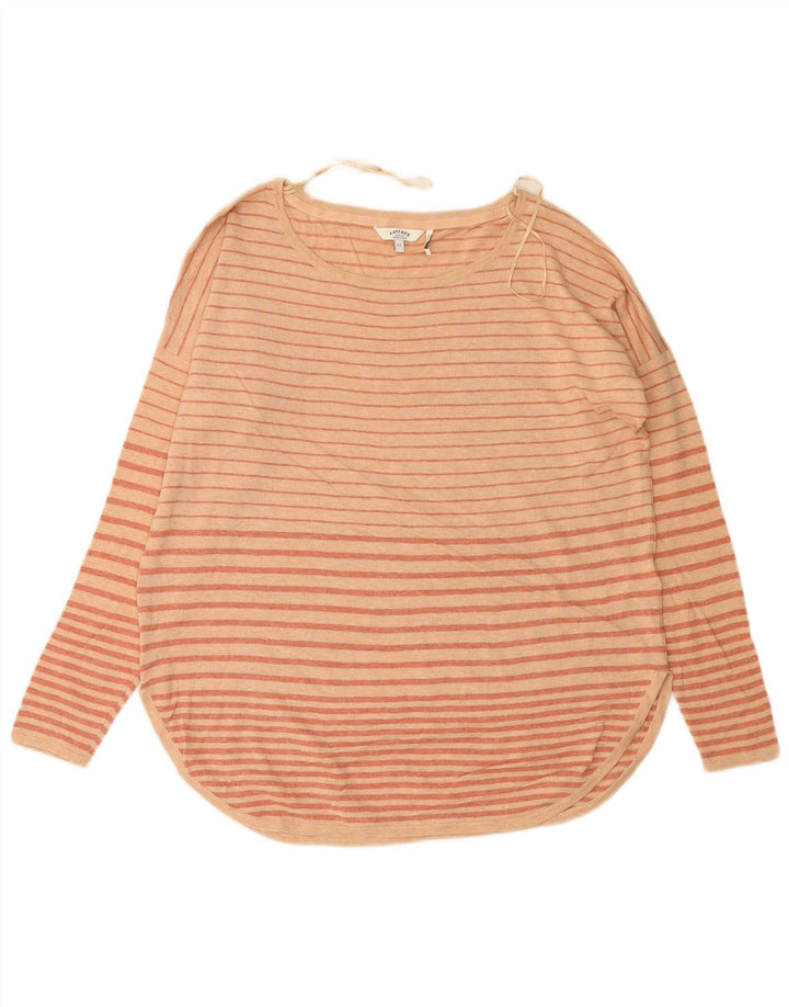 FAT FACE Womens Boat Neck Jumper Sweater UK 12 Medium Orange Striped