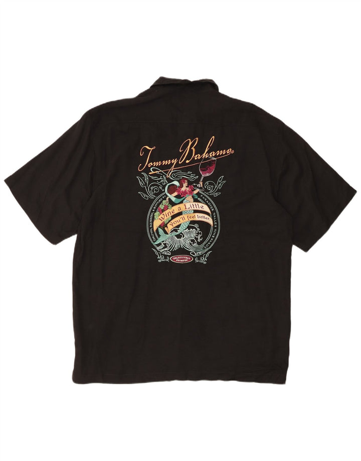 Tommy Bahama Mens Graphic Short Sleeve Shirt Medium Black Silk