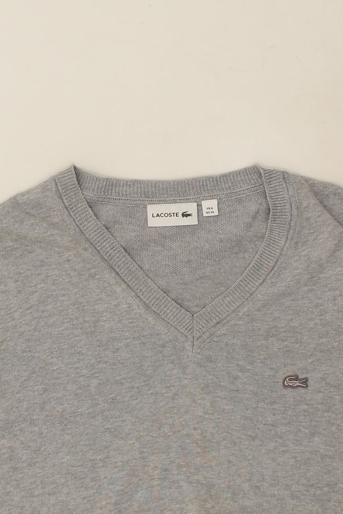 LACOSTE Mens V-Neck Jumper Sweater Size 6 XL Grey Cotton | Vintage Lacoste | Thrift | Second-Hand Lacoste | Used Clothing | Messina Hembry 