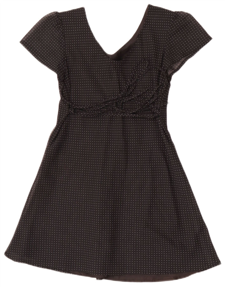 Vintage Womens Mini A-Line Dress IT 42 Medium Black Spotted Viscose