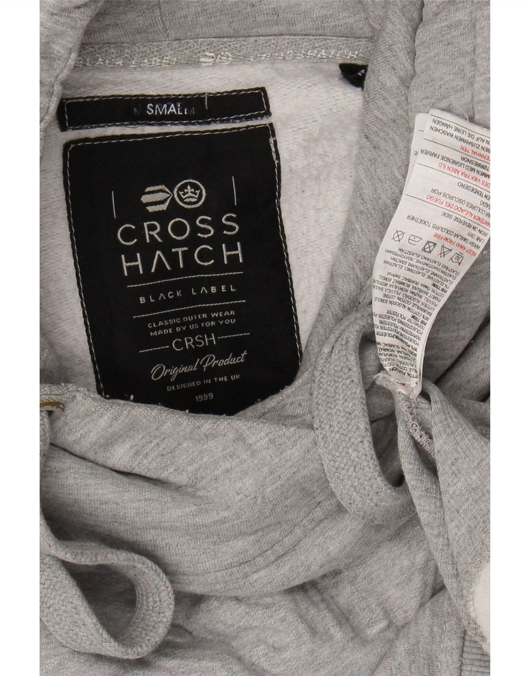 CROSSHATCH Mens Graphic Hoodie Jumper Small Grey Cotton