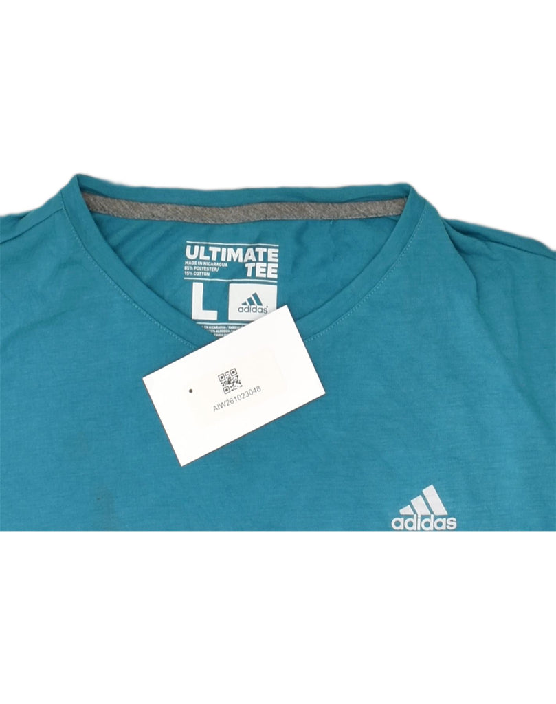 ADIDAS Womens T-Shirt Top UK 16 Large Blue Polyester | Vintage Adidas | Thrift | Second-Hand Adidas | Used Clothing | Messina Hembry 