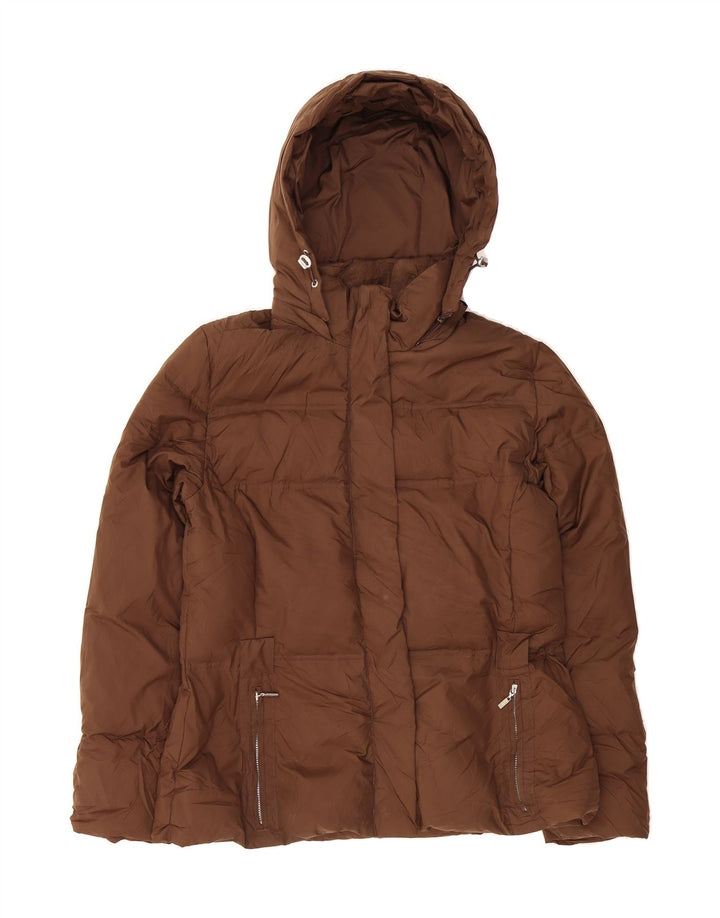 TOMMY HILFIGER Womens Hooded Padded Jacket UK 14 Large Brown Polyester Vintage Tommy Hilfiger and Second-Hand Tommy Hilfiger from Messina Hembry 