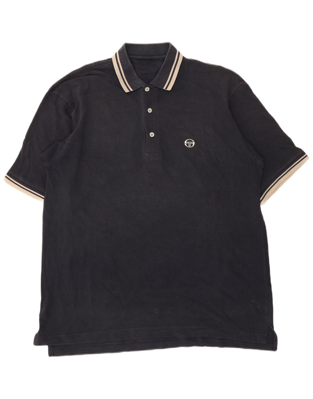 Sergio Tacchini Mens Polo Shirt Large Black Striped