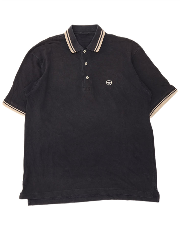 Sergio Tacchini Mens Polo Shirt Large Black Striped