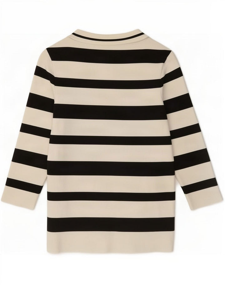 Zara Womens Top 3/4 Sleeve UK 14 Large White Striped Polyamide