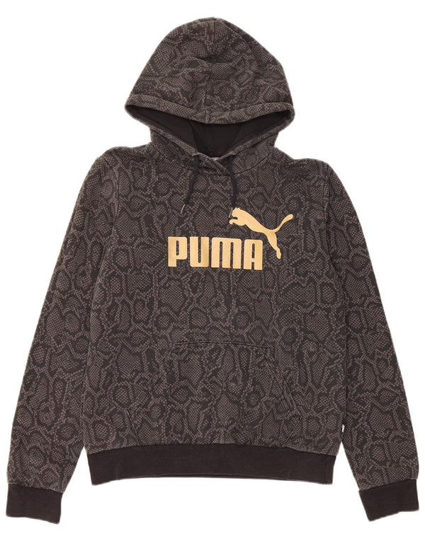 Puma Womens Graphic Hoodie Jumper UK 14 Medium Grey Animal Print Cotton