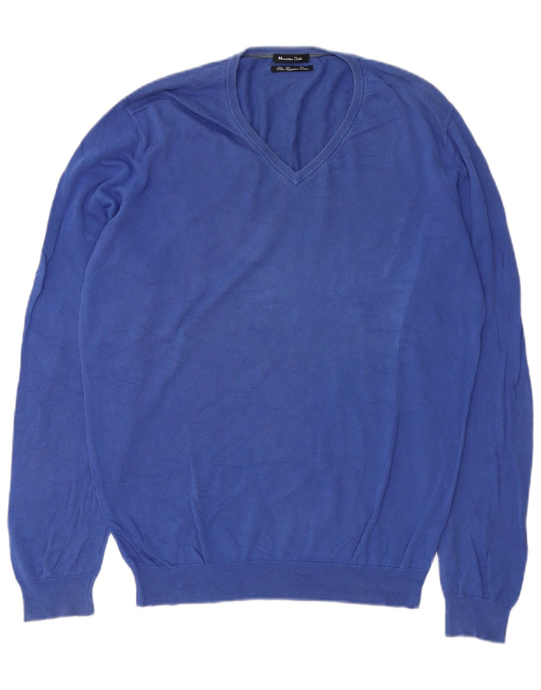 Massimo Dutti Mens V-Neck Jumper Sweater Medium Blue Cotton