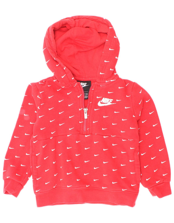 Nike Boys Graphic Zip Neck Hoodie Jumper 2-3 Years Red Cotton