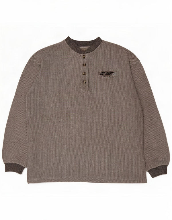 Vintage Mens Top Long Sleeve Medium Grey Cotton