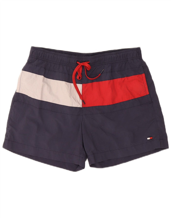 TOMMY HILFIGER Mens Swimming Shorts Large Navy Blue Colourblock
