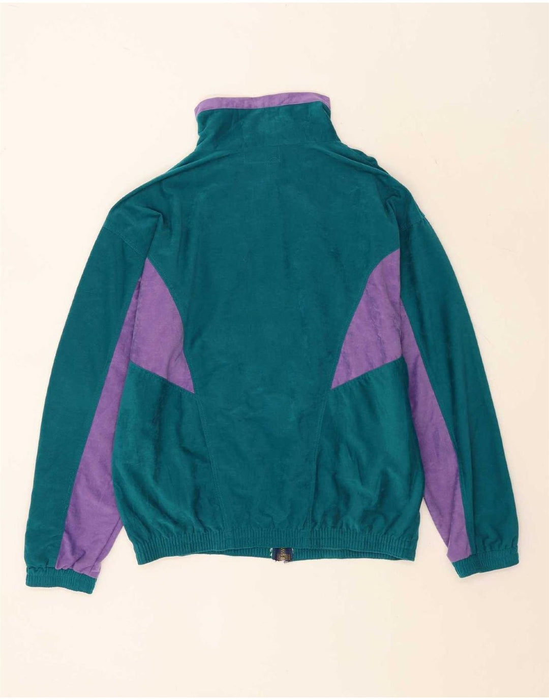 Vintage Mens Velour Full Tracksuit Large Green Colourblock Polyester