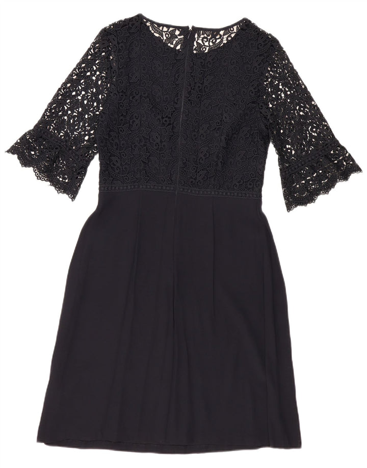 MONSOON Womens 3/4 Sleeve A-Line Dress UK 10 Small Navy Blue Floral