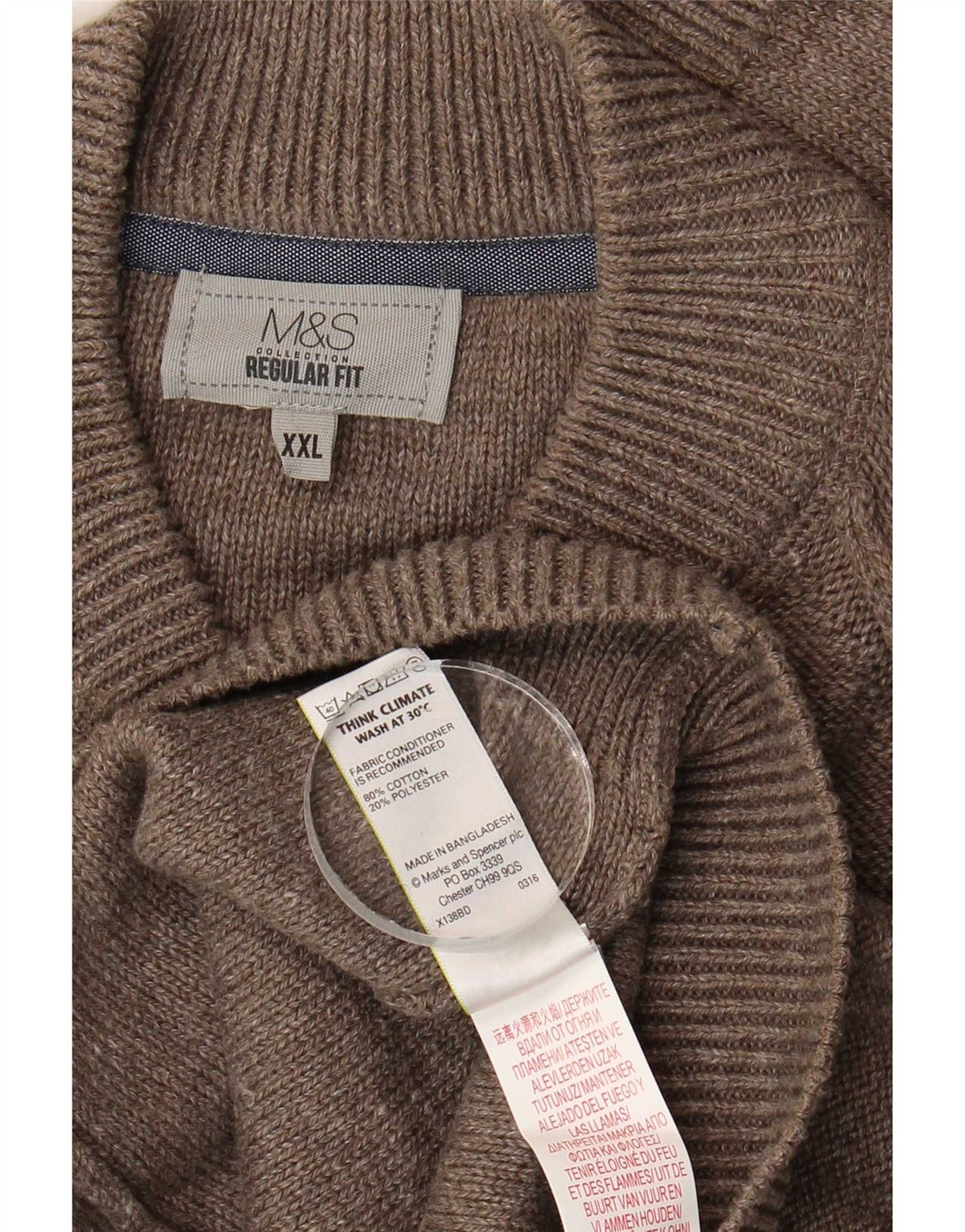 Marks & Spencer Mens Regular Fit Cardigan Sweater 2XL Brown Cotton