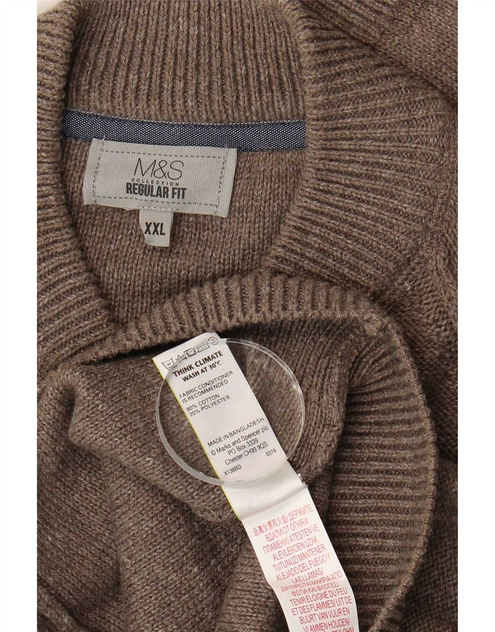 Marks & Spencer Mens Regular Fit Cardigan Sweater 2XL Brown Cotton