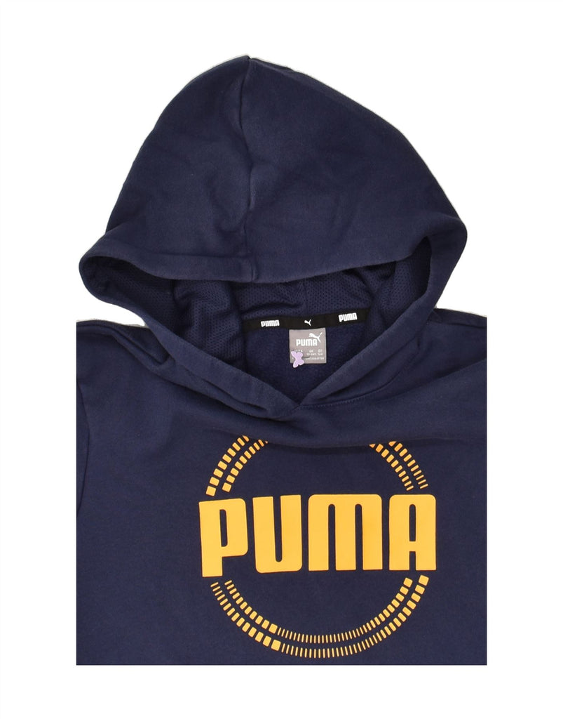 PUMA Boys Graphic Hoodie Jumper 13-14 Years Navy Blue Cotton | Vintage Puma | Thrift | Second-Hand Puma | Used Clothing | Messina Hembry 