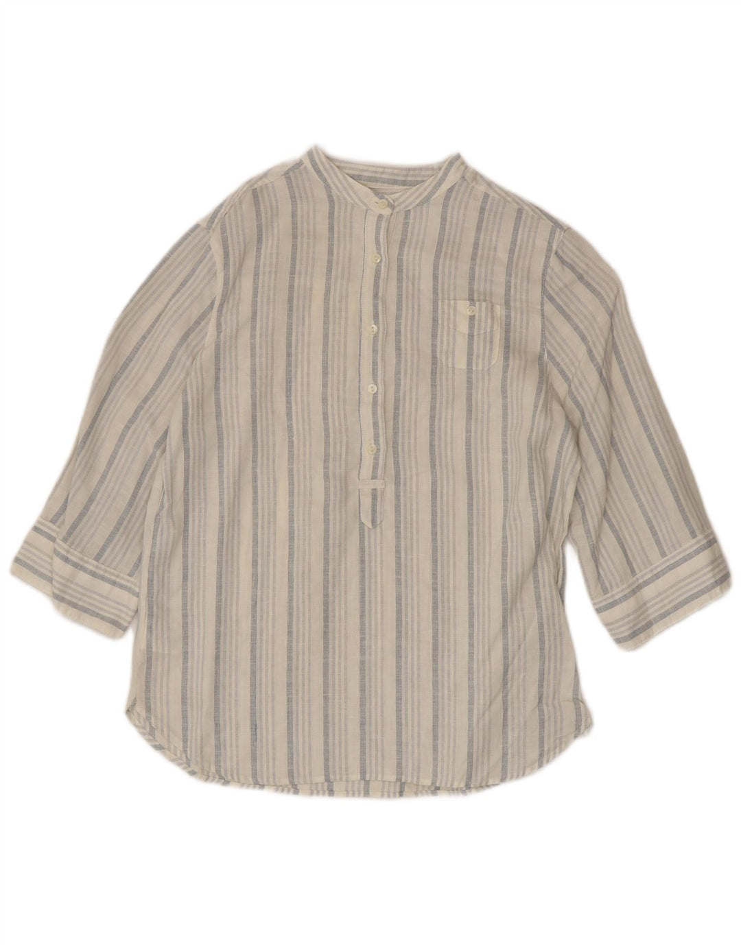 Benetton Womens 3/4 Sleeve Pullover Shirt Blouse UK 6 XS White Striped