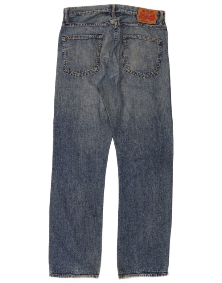 Replay Mens Straight Jeans W31 L34 Blue Cotton