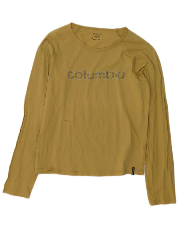 COLUMBIA Womens Graphic Top Long Sleeve UK 14 Large Yellow Cotton