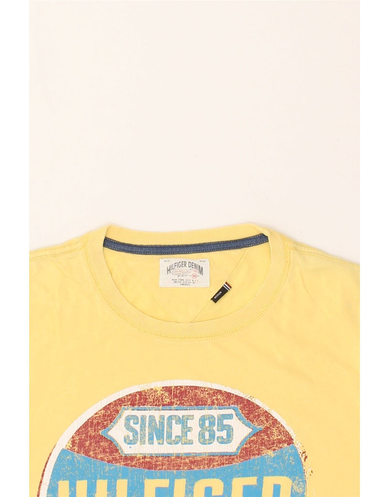 TOMMY HILFIGER Womens Graphic T-Shirt Top UK 14 Medium Yellow Cotton | Vintage Tommy Hilfiger | Thrift | Second-Hand Tommy Hilfiger | Used Clothing | Messina Hembry 