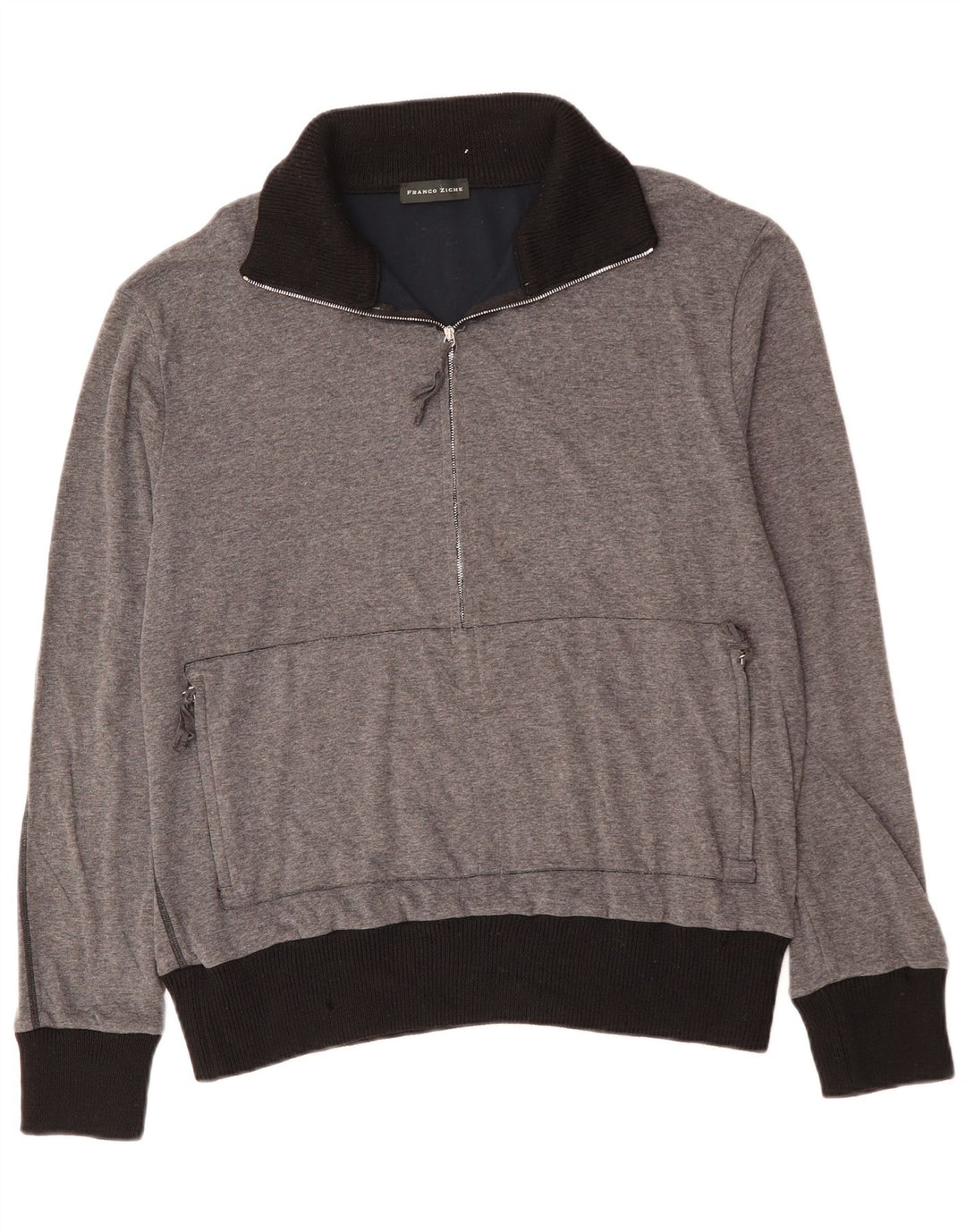 FRANCO ZICHE Mens Zip Neck Sweatshirt Jumper Large Grey Colourblock
