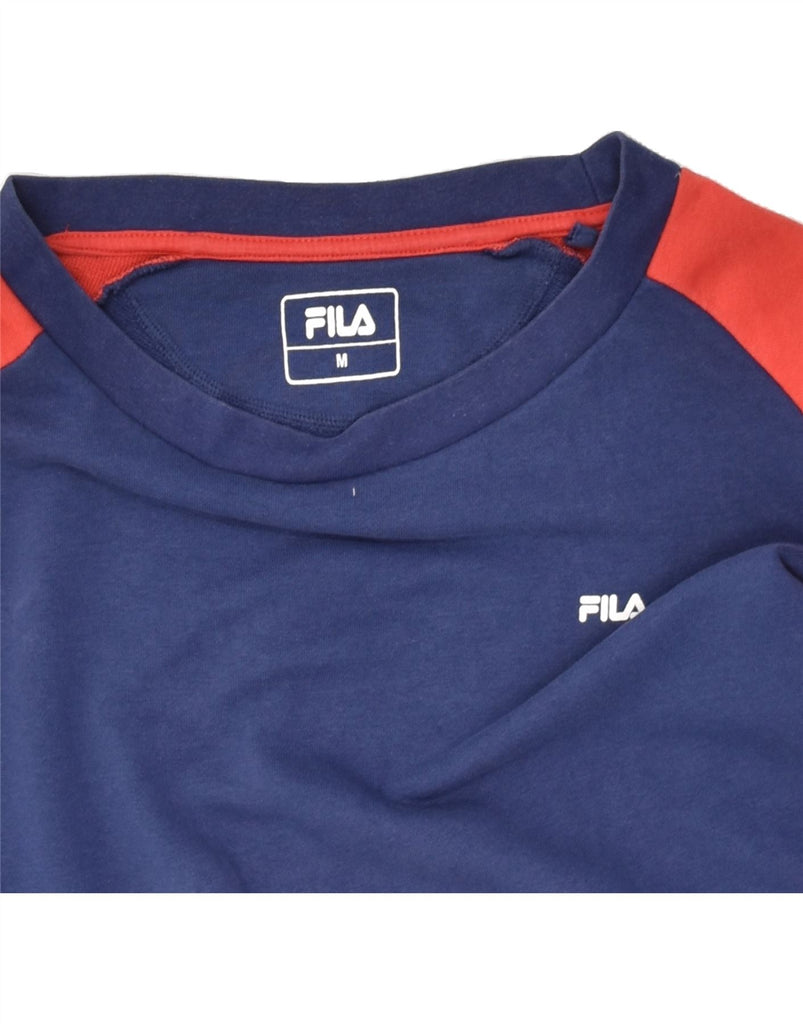 FILA Womens Sweatshirt Jumper UK 12 Medium Navy Blue Colourblock Cotton | Vintage Fila | Thrift | Second-Hand Fila | Used Clothing | Messina Hembry 