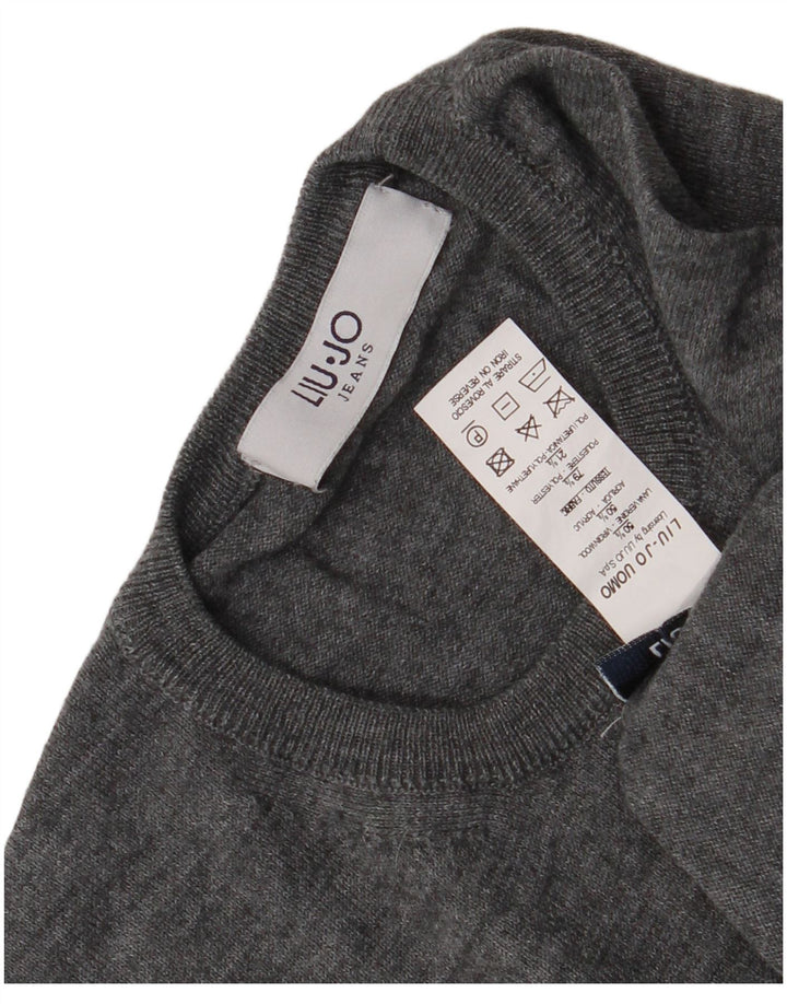 Liu Jo Womens Crew Neck Jumper Sweater UK 10 Small Grey Virgin Wool