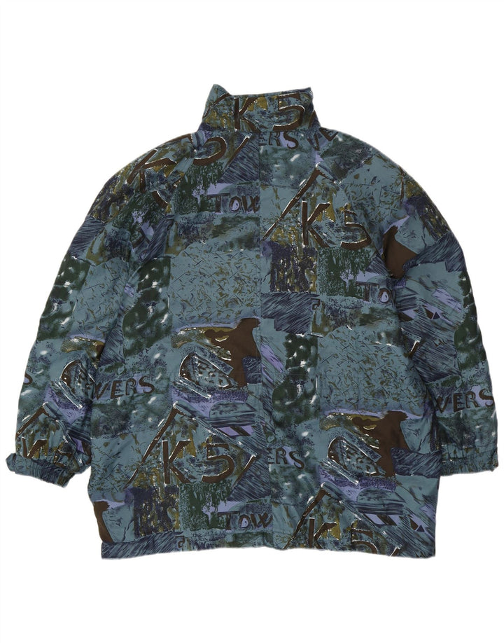 VINTAGE Womens Abstract Pattern Oversized Windbreaker Coat EU 44 XL Blue