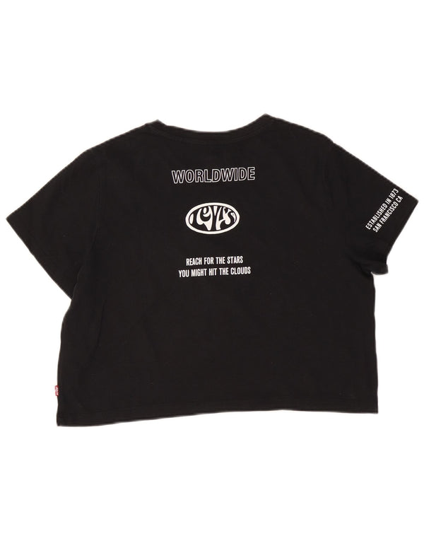 LEVI'S Womens Crop Graphic T-Shirt Top UK 14 Medium Black Cotton
