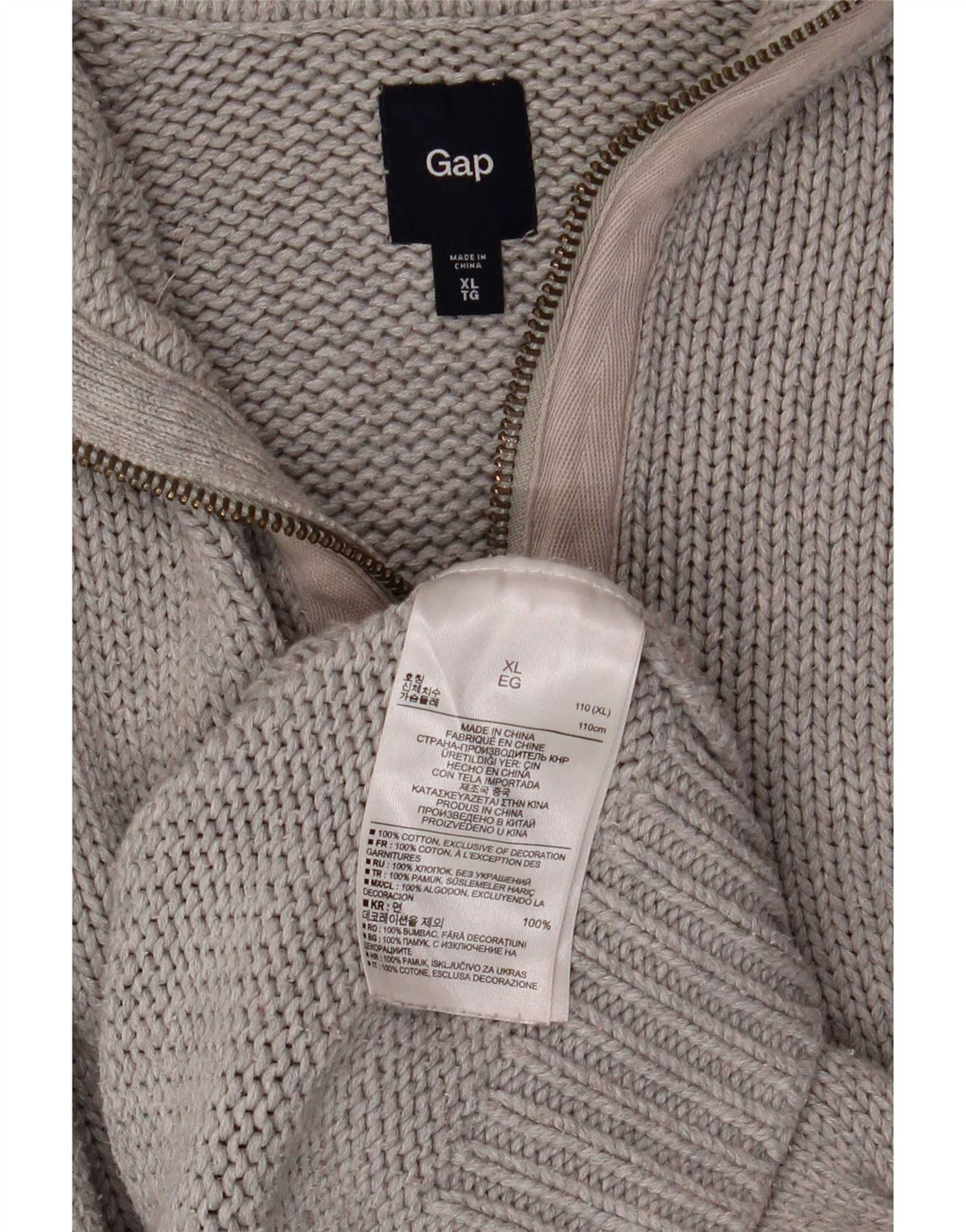 Gap Mens Zip Neck Jumper Sweater XL Grey Cotton
