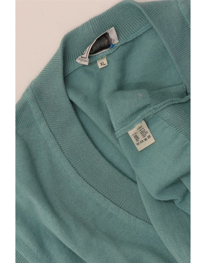 Vintage Mens Sleeveless Cardigan Sweater XL Blue Wool