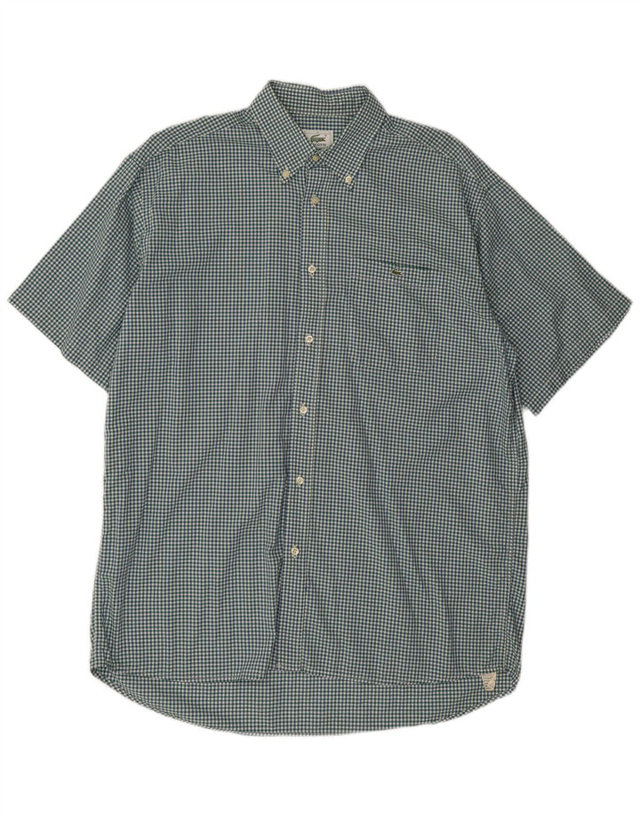 Lacoste Mens Short Sleeve Shirt Size 41 Large Green Gingham Cotton