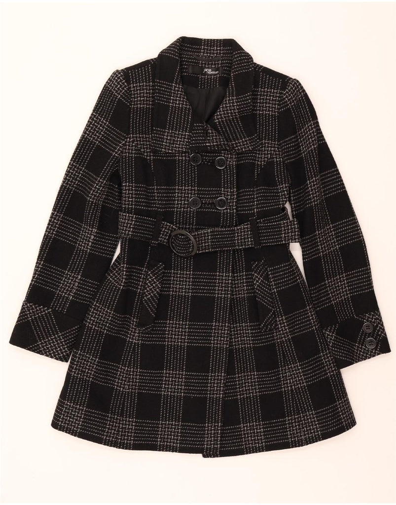 JANE NORMAN Womens Double Breasted Coat UK 12 Medium Black Check Wool Vintage Jane Norman and Second-Hand Jane Norman from Messina Hembry 