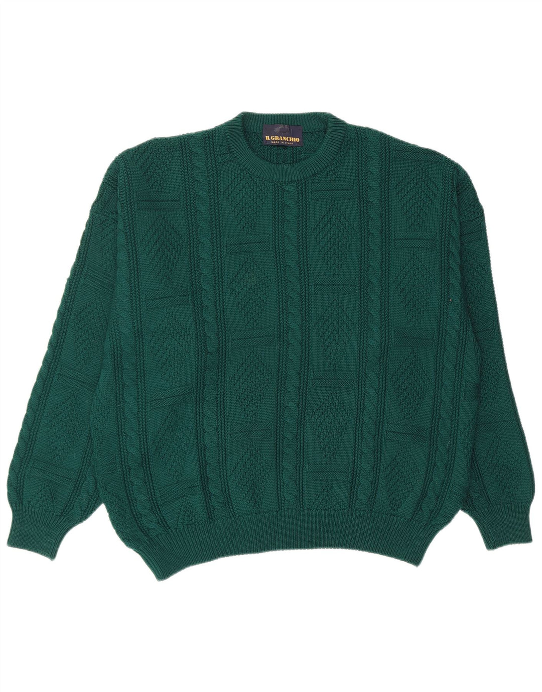 IL GRANCHIO Mens Crew Neck Jumper Sweater XL Green Wool