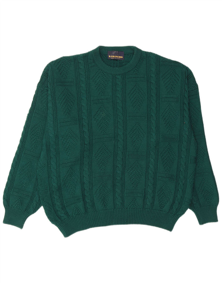 IL GRANCHIO Mens Crew Neck Jumper Sweater XL Green Wool
