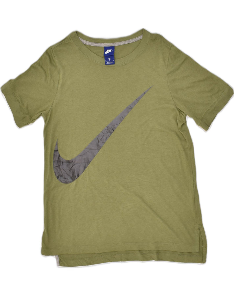 NIKE Womens Graphic T-Shirt Top UK 10 Small Khaki Polyester | Vintage Nike | Thrift | Second-Hand Nike | Used Clothing | Messina Hembry 