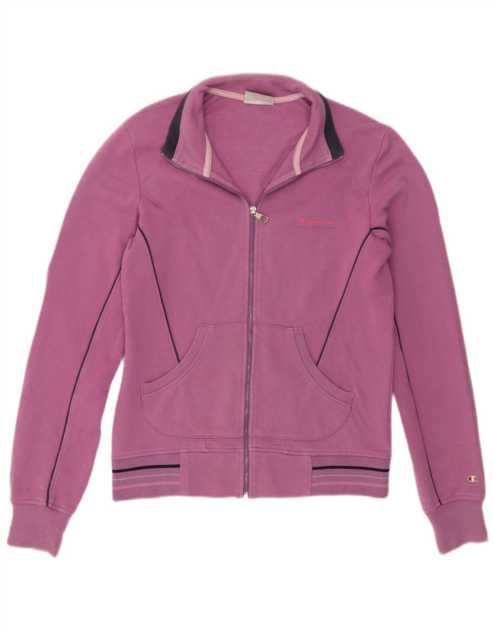 Champion Womens Tracksuit Top Jacket UK 14 Medium Purple Striped Cotton