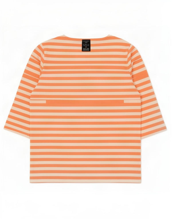 Crew Clothing Womens Top 3/4 Sleeve UK 12 Medium Orange Striped Cotton