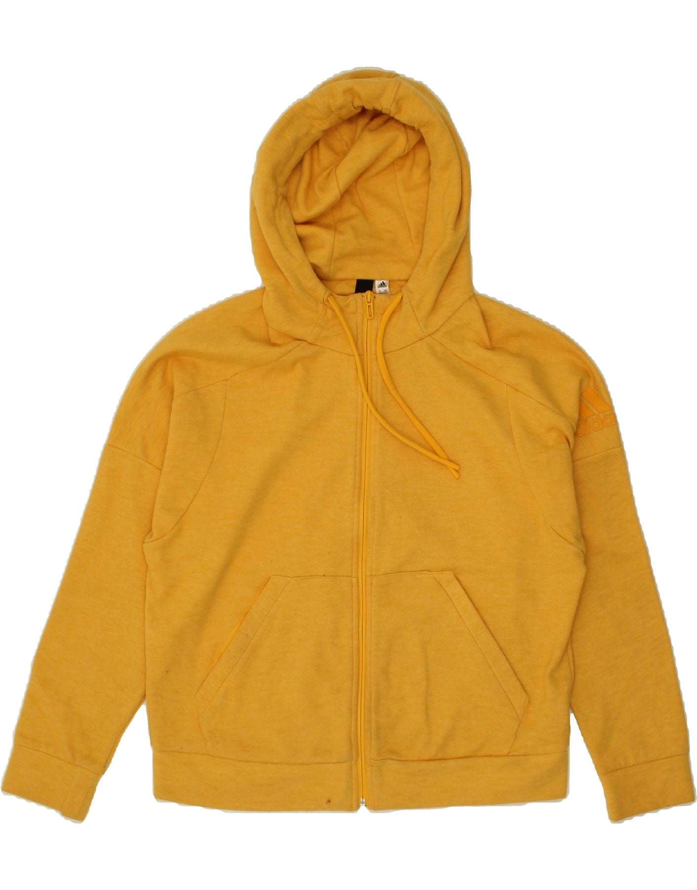 ADIDAS Womens Zip Hoodie Sweater UK 12 14 Medium Yellow Cotton Vintage Second Hand Clothing Online Messina Hembry