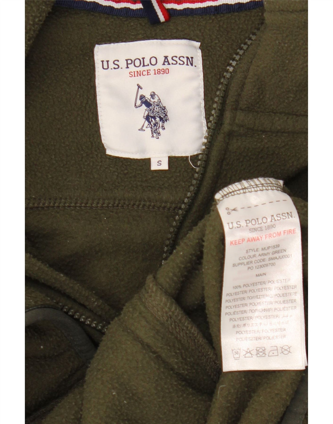 U.S. POLO ASSN. Mens Fleece Jacket Small Khaki Polyester