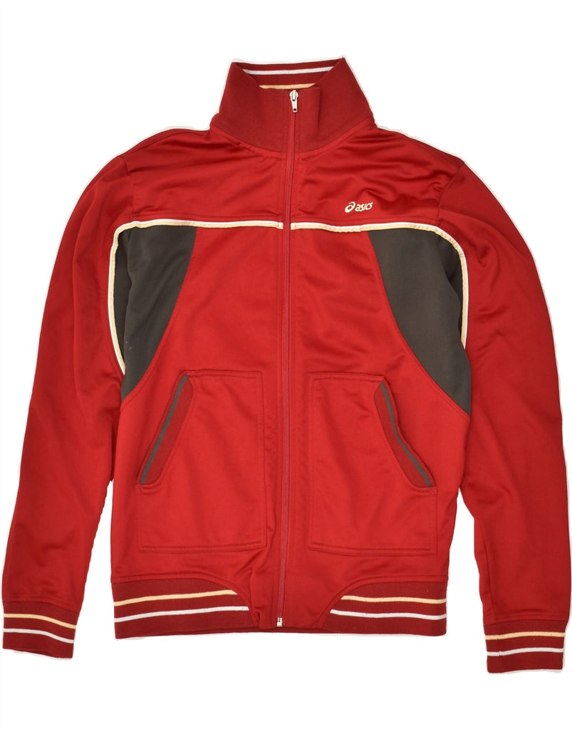 ASICS Mens Tracksuit Top Jacket Medium Red Colourblock Polyester | Vintage Asics | Thrift | Second-Hand Asics | Used Clothing | Messina Hembry 