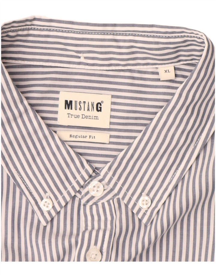 Mustang Mens Regular Fit Shirt XL Grey Pinstripe Cotton