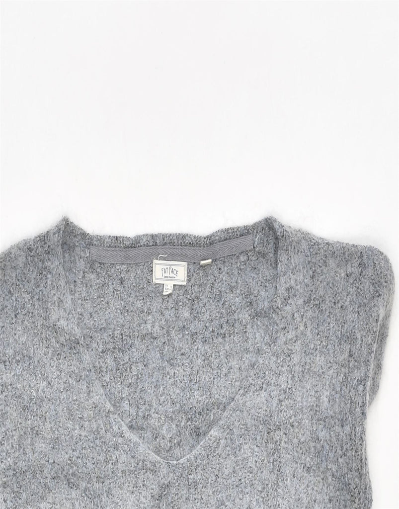 FAT FACE Womens Loose Fit V-Neck Jumper Sweater UK 10 Small Grey | Vintage | Thrift | Second-Hand | Used Clothing | Messina Hembry 