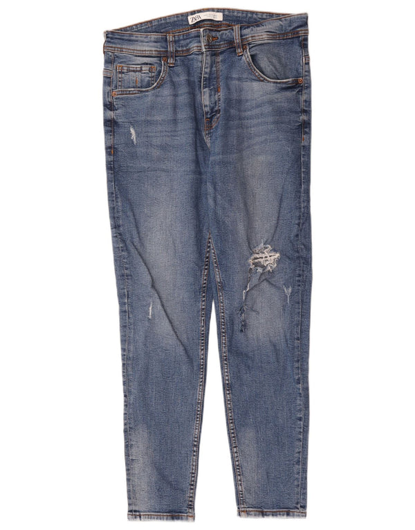 Zara Mens Distressed Tapered Jeans EU 42 Large W32 L25 Blue Cotton